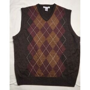 Grandpa Sweater Vest Men XL Argyle Brown Pattern Diamonds Vneck
